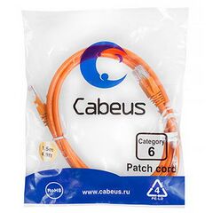 Cabeus PC-UTP-RJ45-Cat.6-1.5m-OR Патч-корд U/UTP, фото 