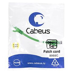 Cabeus PC-UTP-RJ45-Cat.5e-0.15m-GN-LSZH Патч-корд U/UTP, фото 