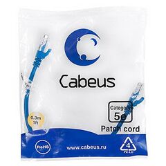 Cabeus PC-UTP-RJ45-Cat.5e-0.3m-BL Патч-корд U/UTP, фото 