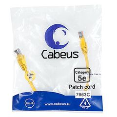Cabeus PC-UTP-RJ45-Cat.5e-0.3m-YL-LSZH Патч-корд U/UTP, фото 