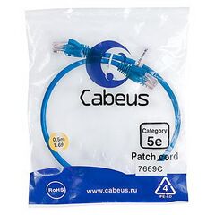 Cabeus PC-UTP-RJ45-Cat.5e-0.5m-BL-LSZH Патч-корд U/UTP, фото 