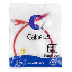 Cabeus PC-UTP-RJ45-Cat.5e-0.5m-RD-LSZH Патч-корд U/UTP, фото 