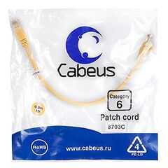 Cabeus PC-UTP-RJ45-Cat.6-0.3m-YL Патч-корд U/UTP, фото 