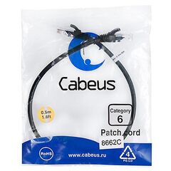Cabeus PC-UTP-RJ45-Cat.6-0.5m-BK Патч-корд U/UTP, фото 