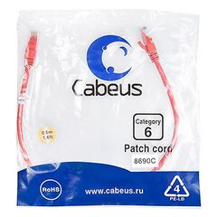 Cabeus PC-UTP-RJ45-Cat.6-0.5m-RD Патч-корд U/UTP, фото 
