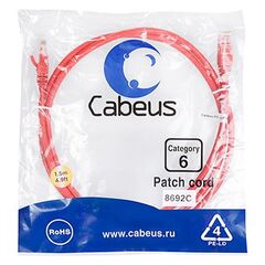 Cabeus PC-UTP-RJ45-Cat.6-1.5m-RD Патч-корд U/UTP, фото 