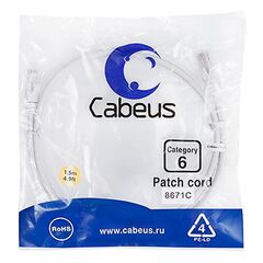 Cabeus PC-UTP-RJ45-Cat.6-1.5m-WH Патч-корд U/UTP, фото 
