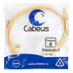 Cabeus PC-UTP-RJ45-Cat.6-1.5m-YL Патч-корд U/UTP, фото 