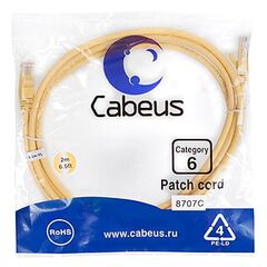 Cabeus PC-UTP-RJ45-Cat.6-2m-YL Патч-корд U/UTP, фото 