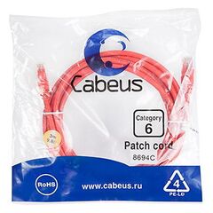 Cabeus PC-UTP-RJ45-Cat.6-3m-RD Патч-корд U/UTP, фото 