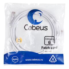 Cabeus PC-UTP-RJ45-Cat.6-5m-WH Патч-корд U/UTP, фото 
