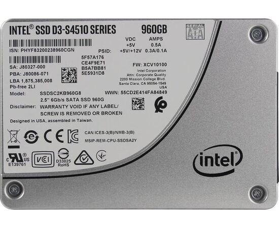 SSD диск для сервера Intel D3-S4510 960ГБ 2.5" SATA 6Gb/s TLC SSDSC2KB960G8, фото 