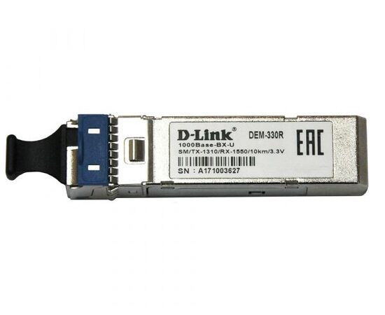 D-Link 330R WDM SFP-трансивер с 1 портом 1000Base-BX-U (Tx:1310 нм, Rx:1550 нм) для одномодового оптического кабеля (до 10 км), фото 