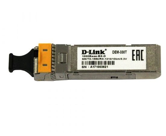 D-Link 330T WDM SFP-трансивер с 1 портом 1000Base-BX-D (Tx:1550 нм, Rx:1310 нм) для одномодового оптического кабеля до 10 км, фото 