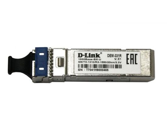 D-Link 331R WDM SFP-трансивер с 1 портом 1000Base-BX-U (Tx:1310 нм, Rx:1550 нм) для одномодового оптического кабеля до 20 км, фото 