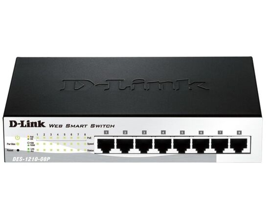 D-Link DES-1210-08P Настраиваемый L2 коммутатор с 8 портами 10/100Base-TX с поддержкой PoE 802.3af - 72 Вт, фото 
