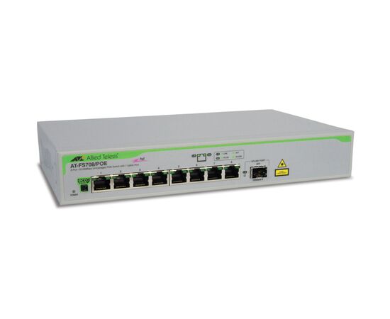 Коммутатор Allied Telesis FS708/POE 8-PoE Неуправляемый 9-ports, AT-FS708/POE-50, фото 