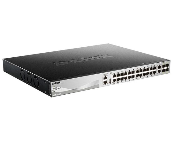 Коммутатор D-Link DGS-3130-30PS/BY/B1A 3 уровня с 24 портами 10/100/1000Base-T, 2 портами 10GBase-T и 4 портами 10GBase-X SFP+, фото 