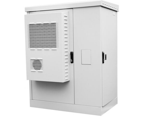 Шкаф уличный напольный ЦМО ШТВ-2-24.10.6-К3А3-ТК 24U 600 мм, с эл. отсеком, кондиционер, 3 двери, серый, фото 