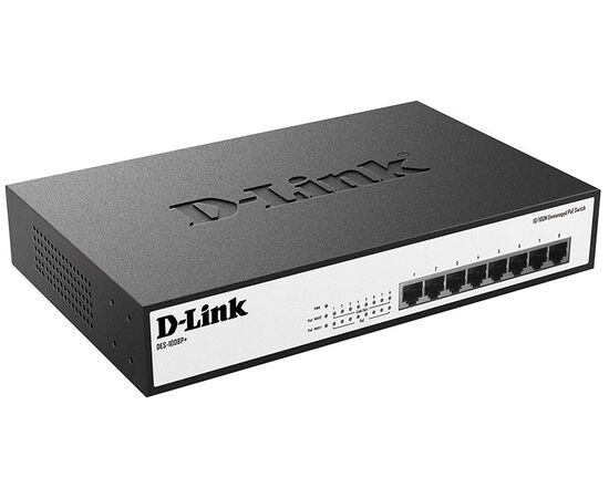 D-Link DES-1008P+ - неуправляемый коммутатор с 8 портами 10/100Base-TX, PoE-бюджет 140 Вт, фото , изображение 2