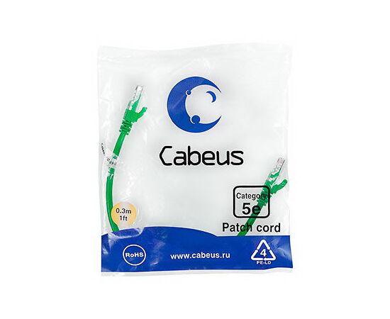 Cabeus PC-UTP-RJ45-Cat.5e-0.3m-GN Патч-корд U/UTP, фото 