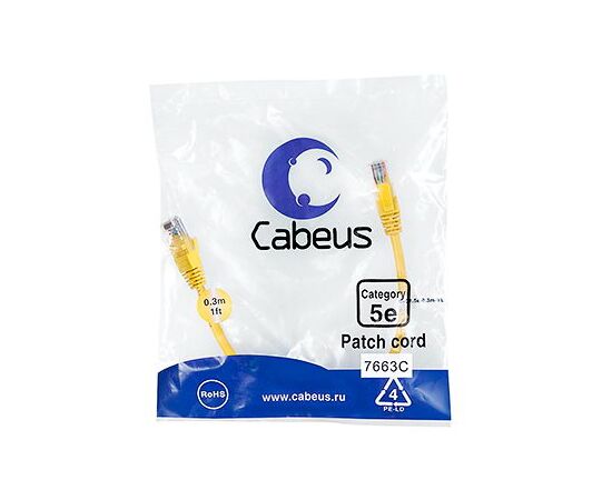 Cabeus PC-UTP-RJ45-Cat.5e-0.3m-YL-LSZH Патч-корд U/UTP, фото 