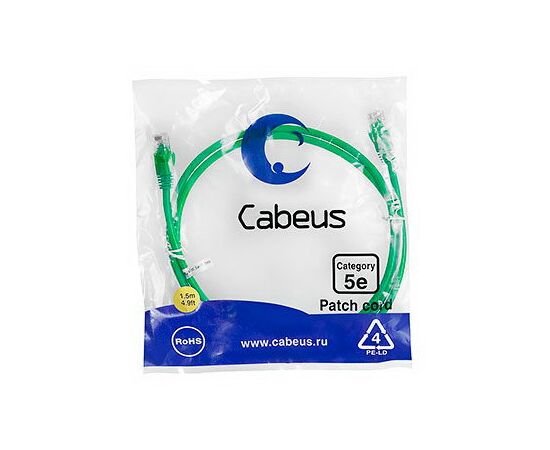 Cabeus PC-UTP-RJ45-Cat.5e-1.5m-GN Патч-корд U/UTP, фото 