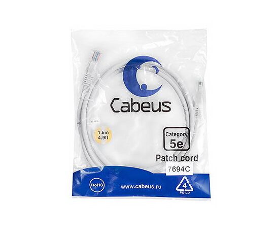 Cabeus PC-UTP-RJ45-Cat.5e-1.5m-WH-LSZH Патч-корд U/UTP, фото 