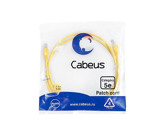 Cabeus PC-UTP-RJ45-Cat.5e-1.5m-YL-LSZH Патч-корд U/UTP, фото 