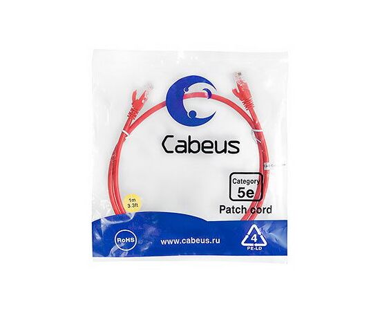 Cabeus PC-UTP-RJ45-Cat.5e-1m-RD-LSZH Патч-корд U/UTP, фото 