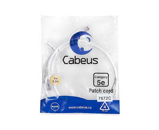 Cabeus PC-UTP-RJ45-Cat.5e-1m-WH-LSZH Патч-корд U/UTP, фото 