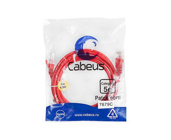 Cabeus PC-UTP-RJ45-Cat.5e-2m-RD-LSZH Патч-корд U/UTP, фото 