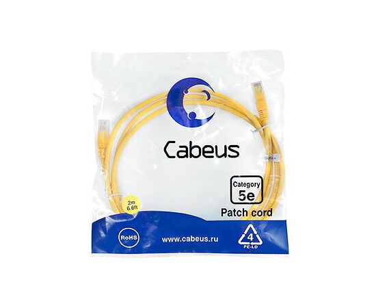 Cabeus PC-UTP-RJ45-Cat.5e-2m-YL-LSZH Патч-корд U/UTP, фото 