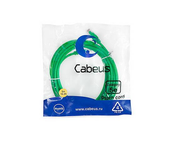 Cabeus PC-UTP-RJ45-Cat.5e-5m-GN Патч-корд U/UTP, фото 