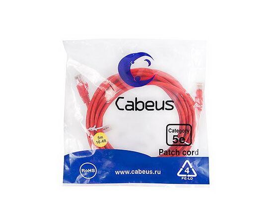 Cabeus PC-UTP-RJ45-Cat.5e-5m-RD-LSZH Патч-корд U/UTP, фото 