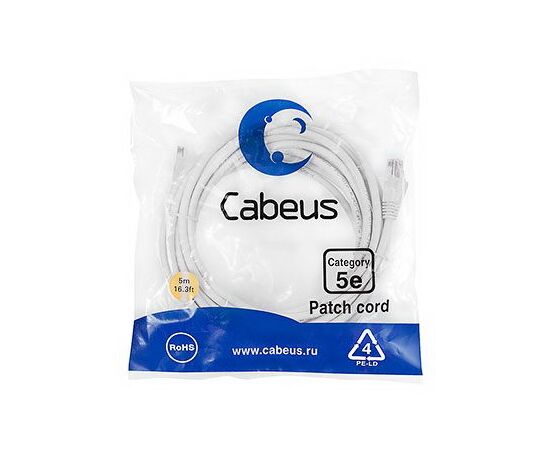 Cabeus PC-UTP-RJ45-Cat.5e-5m-WH-LSZH Патч-корд U/UTP, фото 