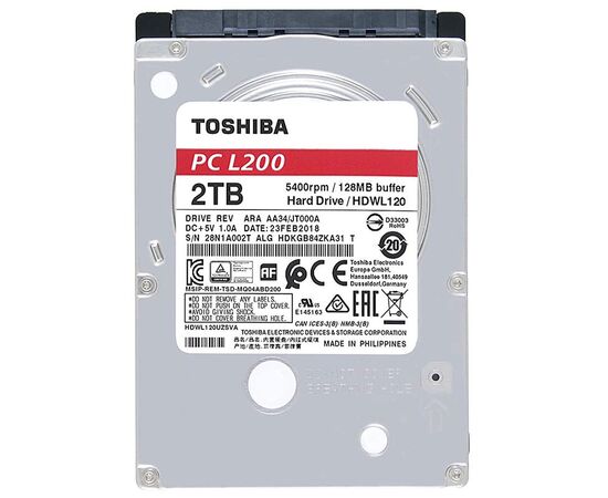 Жесткий диск Toshiba L200 SATA III (6Gb/s) 2.5" 2TB, HDWL120UZSVA, фото 