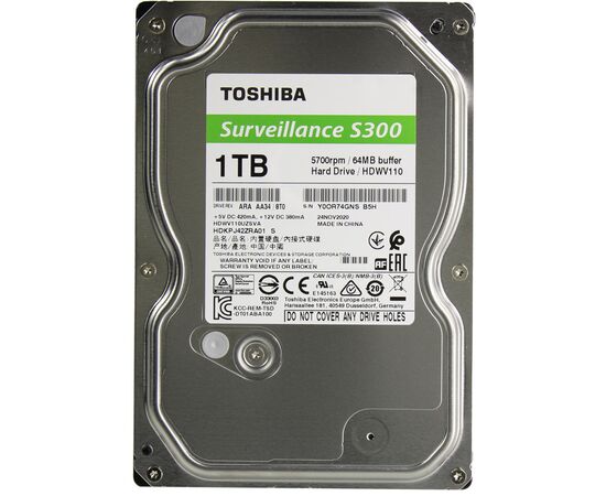 Жесткий диск Toshiba S300 SATA III (6Gb/s) 3.5" 1TB, HDWV110UZSVA, фото 