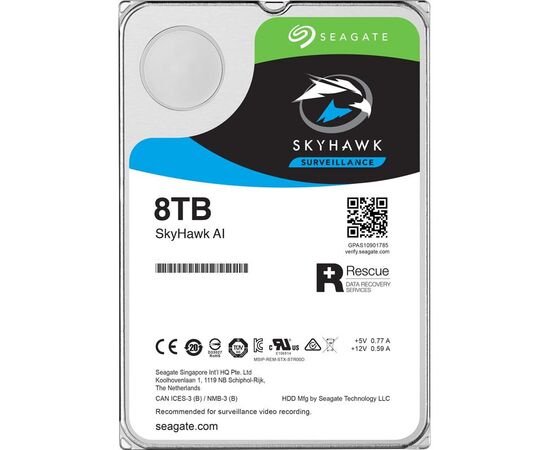 Жесткий диск Seagate SkyHawk AI SATA III (6Gb/s) 3.5" 8TB, ST8000VE000, фото 
