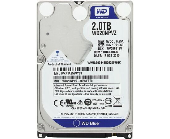 Жесткий диск WD Blue SATA III (6Gb/s) 2.5" 2TB, WD20NPVZ, фото 