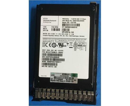 SSD диск HPE 870144-B21 7.68TB 2.5in DS SAS-12G SC Read Intensive, фото 