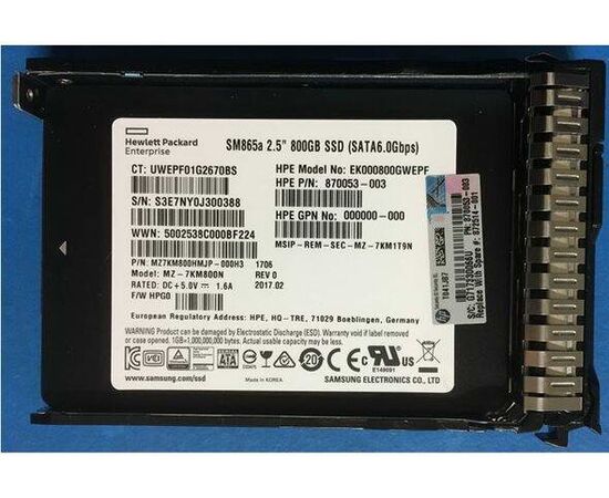 SSD диск HPE 872359-B21 800GB 2.5in DS SATA-6G SC Write Intensive, фото 