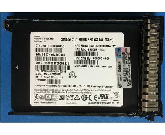 SSD диск HPE 872514-001 800GB 2.5in DS SATA-6G SC Write Intensive, фото 