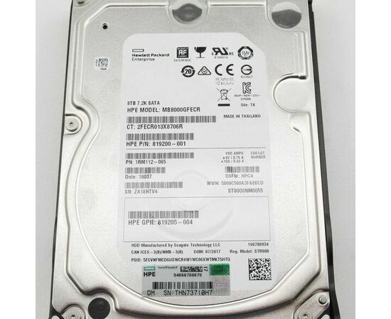 Жесткий диск для сервера Hewlett Packard Enterprise 8 ТБ SATA 3.5" 7200об/мин, 6Gb/s, 819200-001-LP, фото 