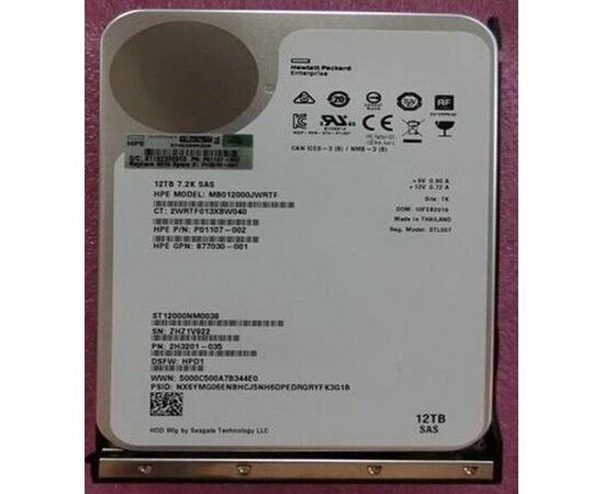 Жесткий диск для сервера Hewlett Packard Enterprise 12 ТБ SAS 3.5" 7200об/мин, 12Gb/s, 877030-001, фото 