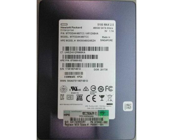 SSD диск HPE P00041-001 480GB 2.5in SATA-6G SC Multi Vendor Mixed Use G10 SSD, фото 