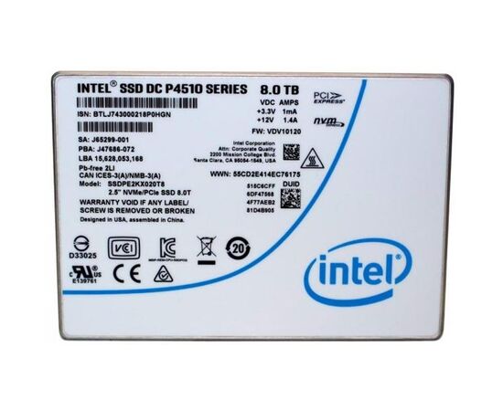 SSD диск для сервера Intel DC P4510 8ТБ 2.5" U.2 NVMe PCIe 3.1 x4 TLC SSDPE2KX080T801, фото 