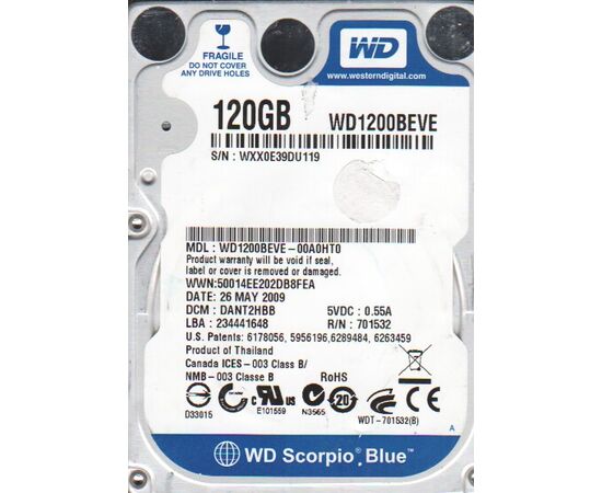 Жесткий диск WESTERN DIGITAL Wd1200beve Scorpio Blue 120GB EIDE, фото 