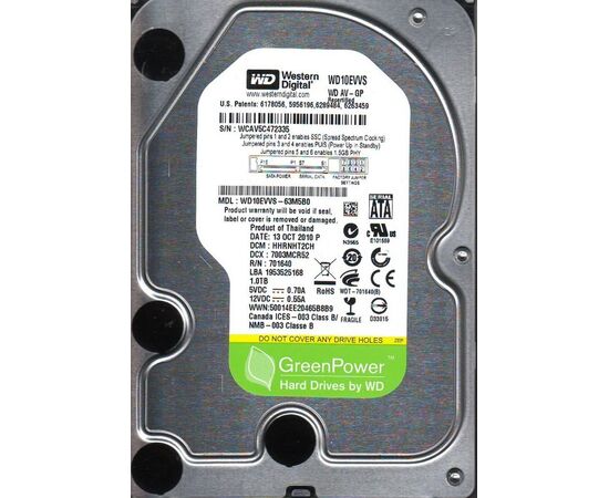 Жесткий диск для сервера WD 1ТБ SATA 3.5" 7200 об/мин, 3 Gb/s, WD10EVVS, фото 