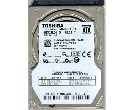 Жесткий диск для сервера Toshiba 320ГБ SATA 2.5" 5400 об/мин, 3 Gb/s, MK3275GSX, фото 